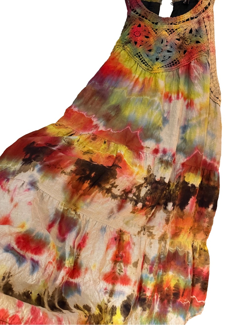 Custom Hand Tie Dyed Boho Crochet Halter Mini Dress L - Picture 3 of 11